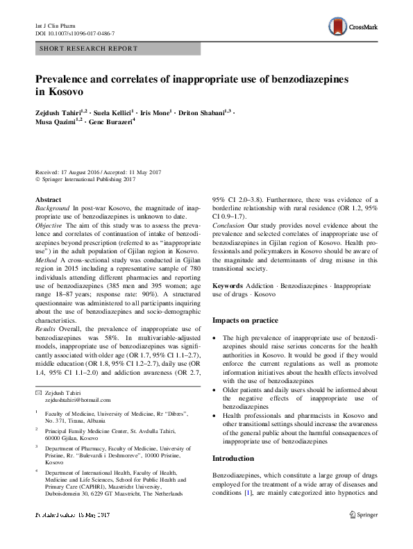 (PDF) Prevalence and correlates of inappropriate use of benzodiazepines ...