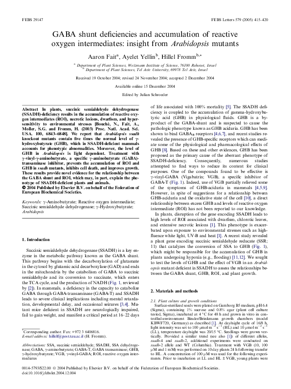 (PDF) GABA shunt deficiencies and accumulation of reactive oxygen ...