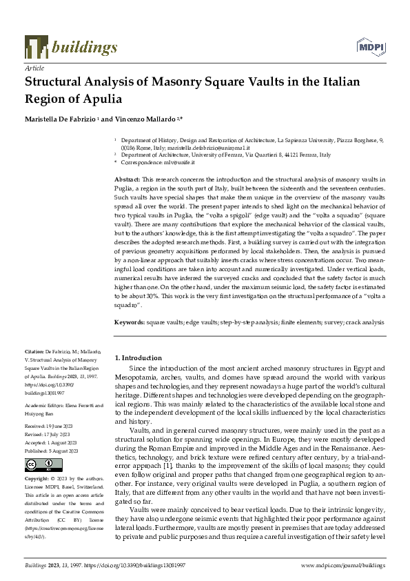 (PDF) Structural Analysis of Masonry Square Vaults in the Italian ...