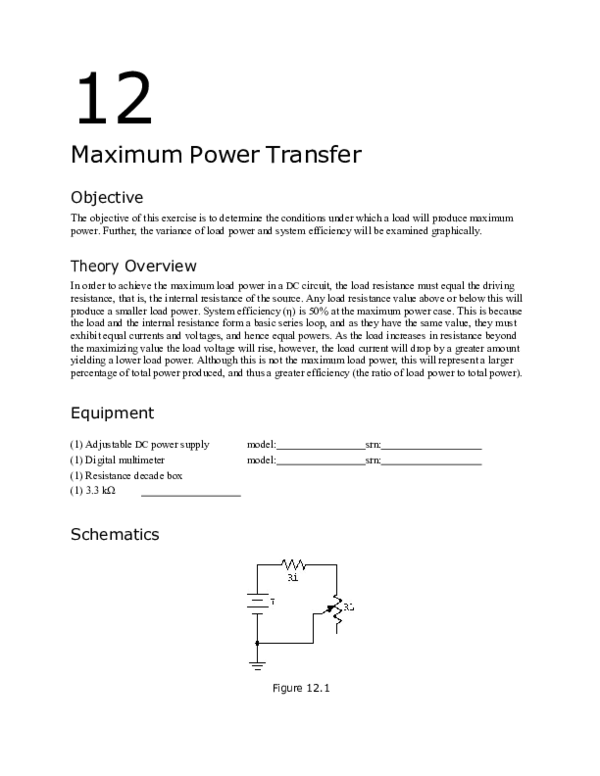 Pdf Experiment 12 Maximum Power Transfer