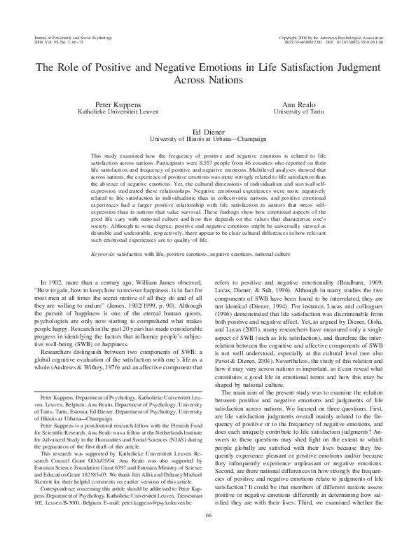 (PDF) The role of positive and negative emotions in life satisfaction ...