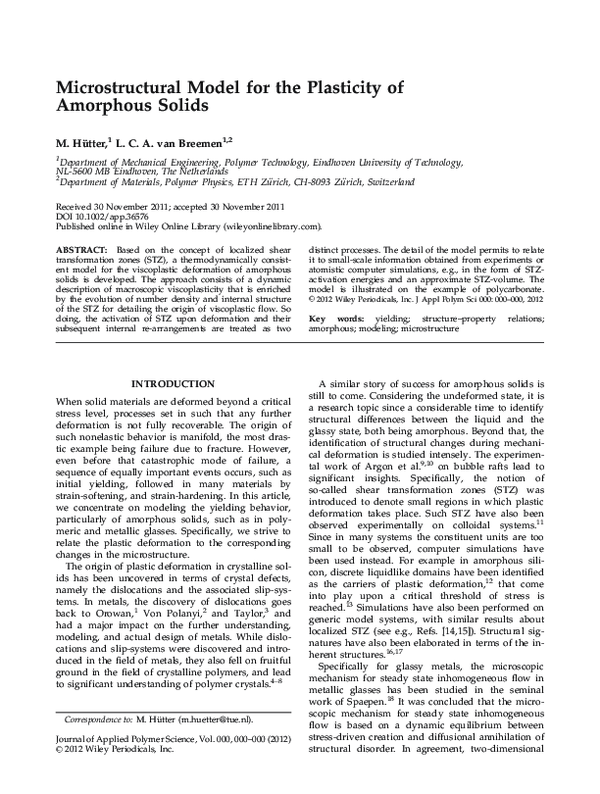 (PDF) Microstructural model for the plasticity of amorphous solids