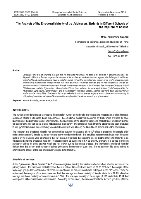 (PDF) The Analysis of the Emotional Maturity of the Adolescent Students ...