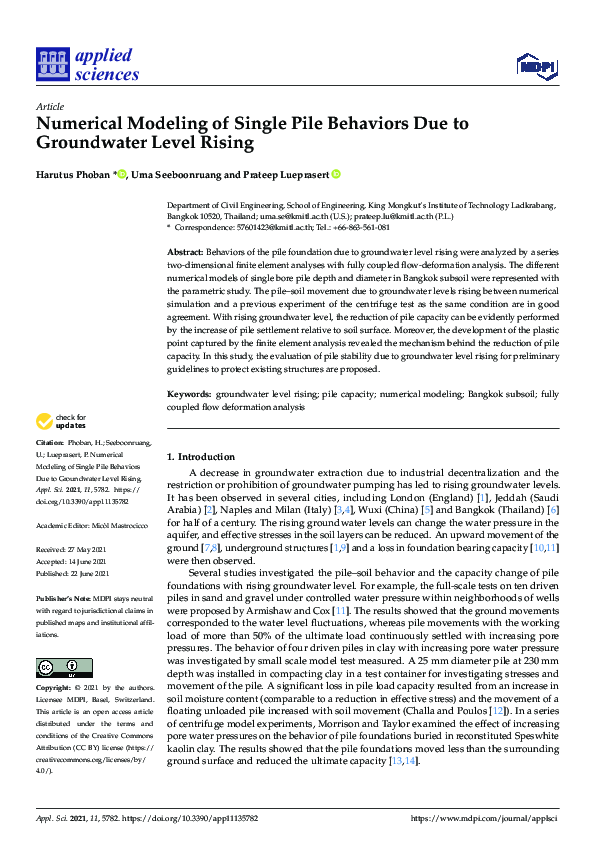 (PDF) Numerical Modeling of Single Pile Behaviors Due to Groundwater ...