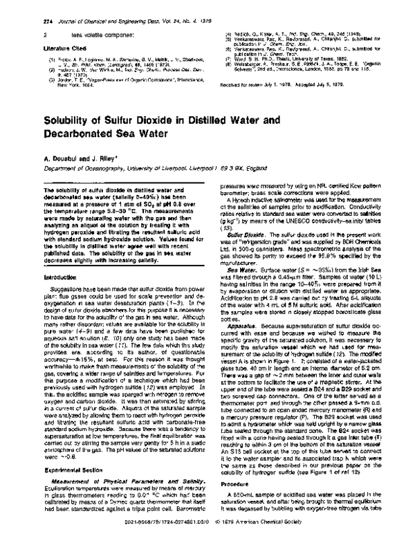 (PDF) Solubility of Sulfur Dioxide in Distilled Water and Decarbonated ...