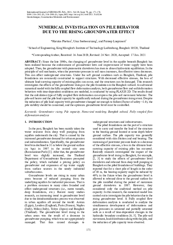 (PDF) Numerical Investigation on Pile Behavior Due to the Rising ...