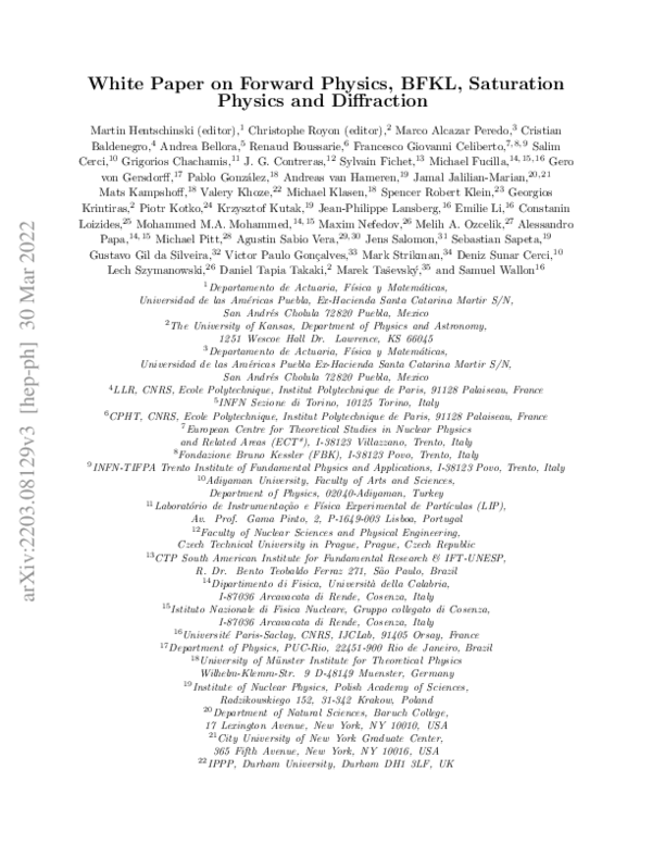 (PDF) White Paper on Forward Physics, BFKL, Saturation Physics and ...