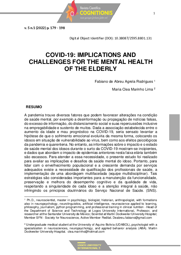 (PDF) COVID-19: Implications and Challenges for the Mental Health of ...