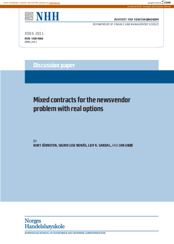 (PDF) Mixed contracts for the newsvendor problem with real options