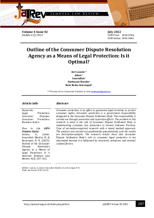 (PDF) Outline of the Consumer Dispute Resolution Agency as a Means of ...