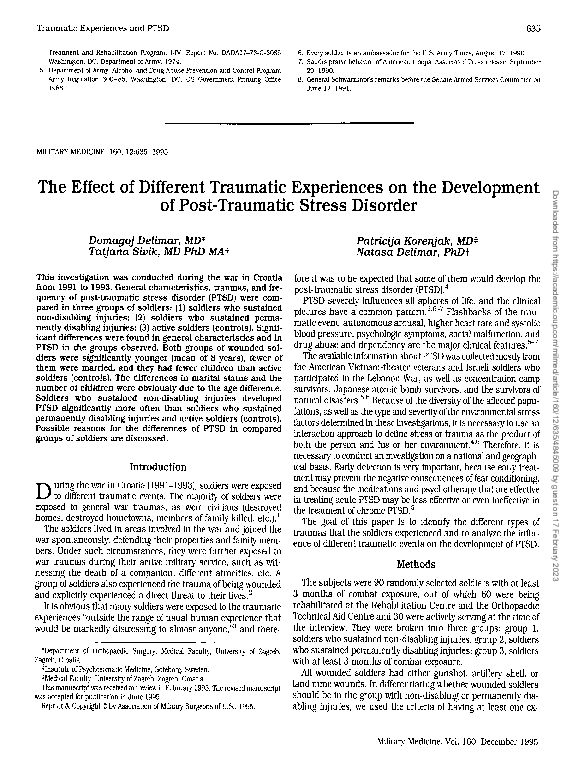 (PDF) The Effect of Different Traumatic Experiences on the Development ...