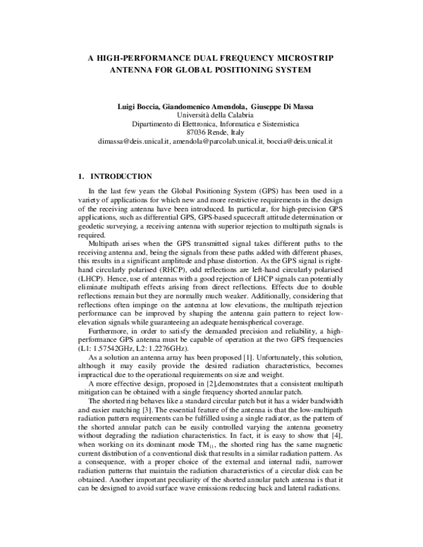(PDF) A high performance dual frequency microstrip antenna for Global ...