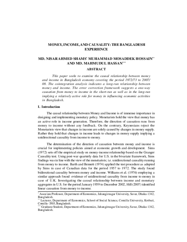  pdf money income and causality the bangladesh experience