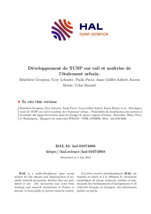 (PDF) Développement de TCSP sur rail et maîtrise de l'étalement urbain