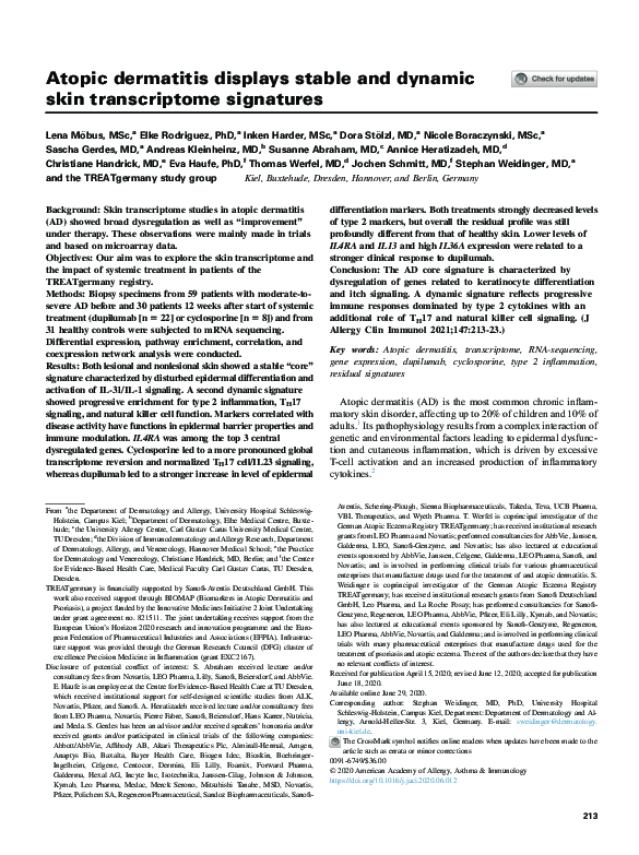 (PDF) Atopic dermatitis displays stable and dynamic skin transcriptome ...