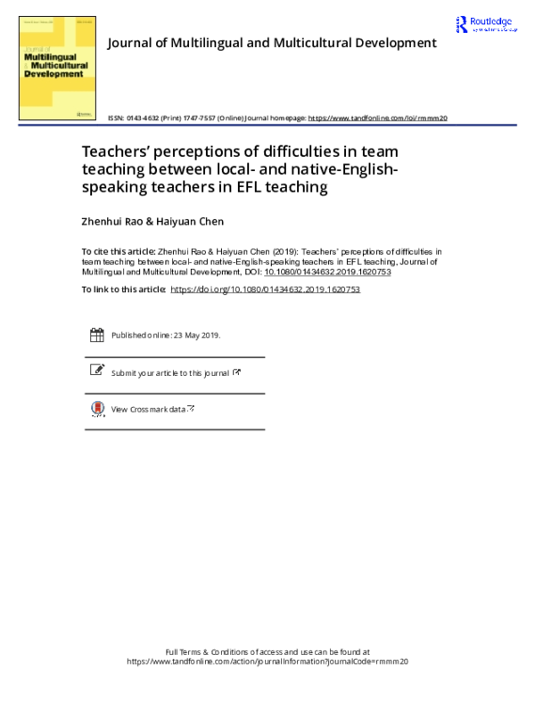 (PDF) Teachers’ perceptions of difficulties in team teaching between ...
