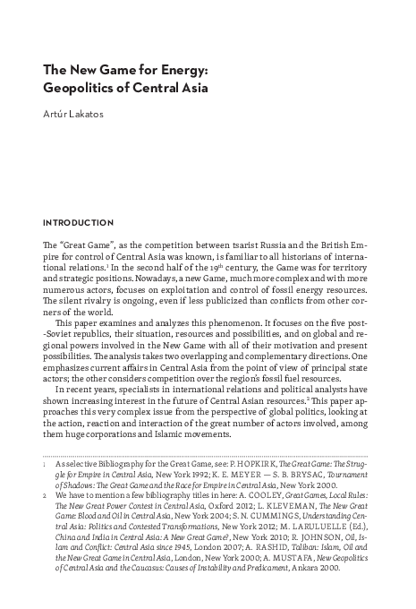(PDF) The New Game for Energy: Geopolitics of Central Asia