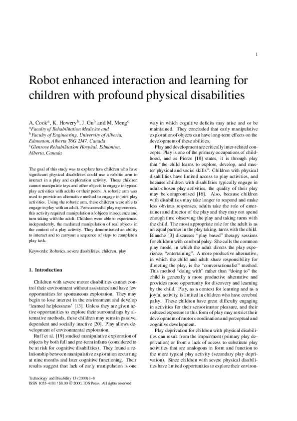 (PDF) Robot enhanced interaction and learning for children with ...