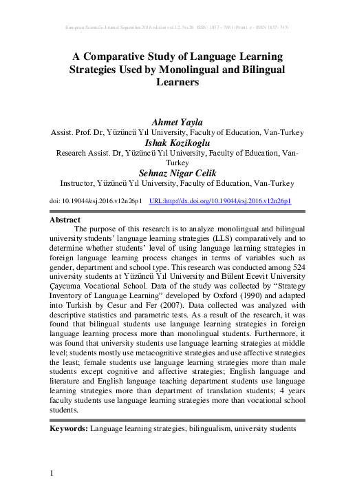 (PDF) A Comparative Study of Language Learning Strategies Used by ...