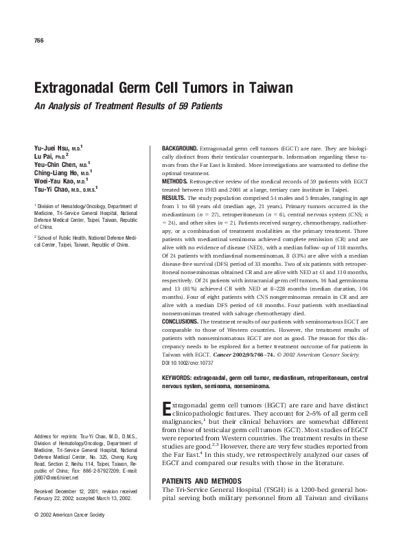 (PDF) Extragonadal germ cell tumors in Taiwan
