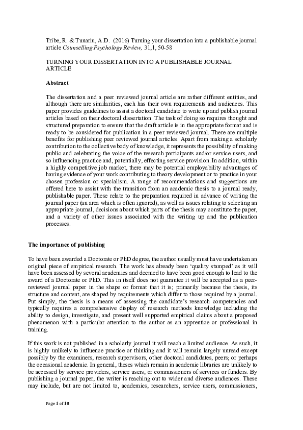 (PDF) Turning your dissertation into a publishable journal article