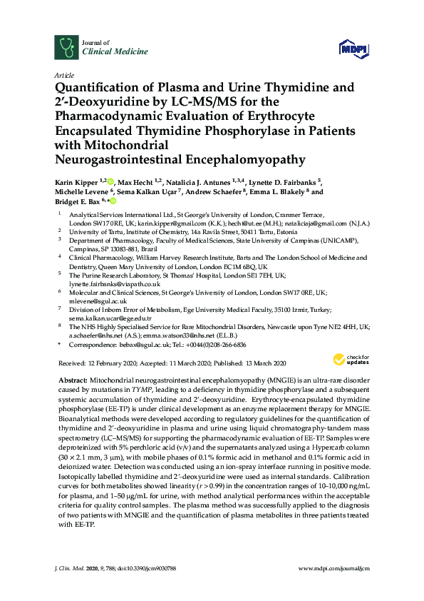 (PDF) Quantification of Plasma and Urine Thymidine and 2’-Deoxyuridine ...