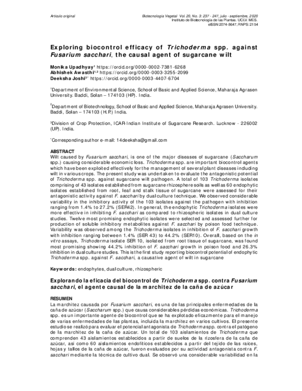 (PDF) Exploring biocontrol efficacy of Trichoderma spp. against ...
