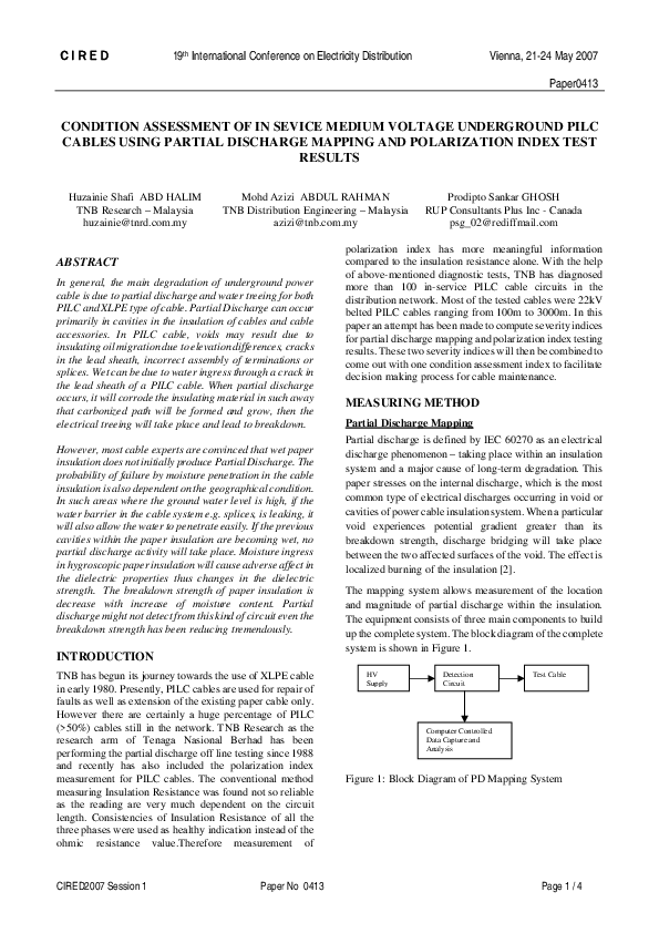 (PDF) Condition Assessment of in Sevice Medium Voltage Underground Pilc ...