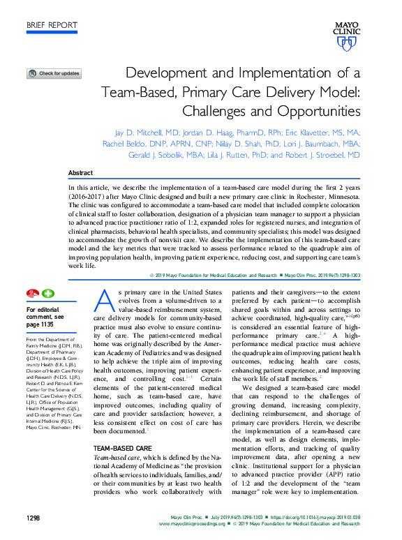(PDF) Development and Implementation of a Team-Based, Primary Care ...