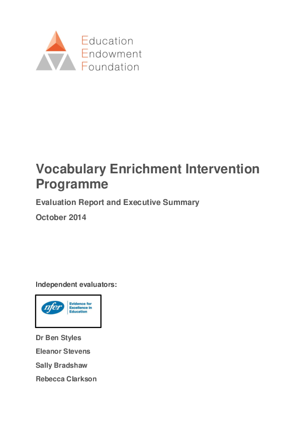 (PDF) Vocabulary Enrichment Intervention Programme: Evaluation Report ...