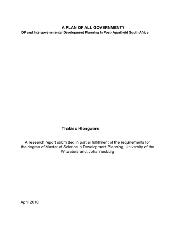 (PDF) A plan of all government?: IDP and intergovernmental development ...