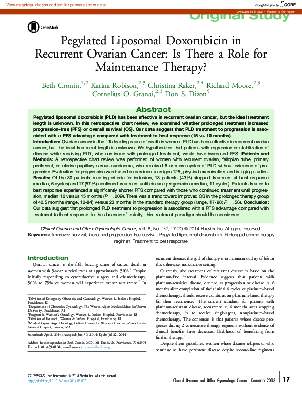 (PDF) Pegylated Liposomal Doxorubicin in Recurrent Ovarian Cancer: Is ...