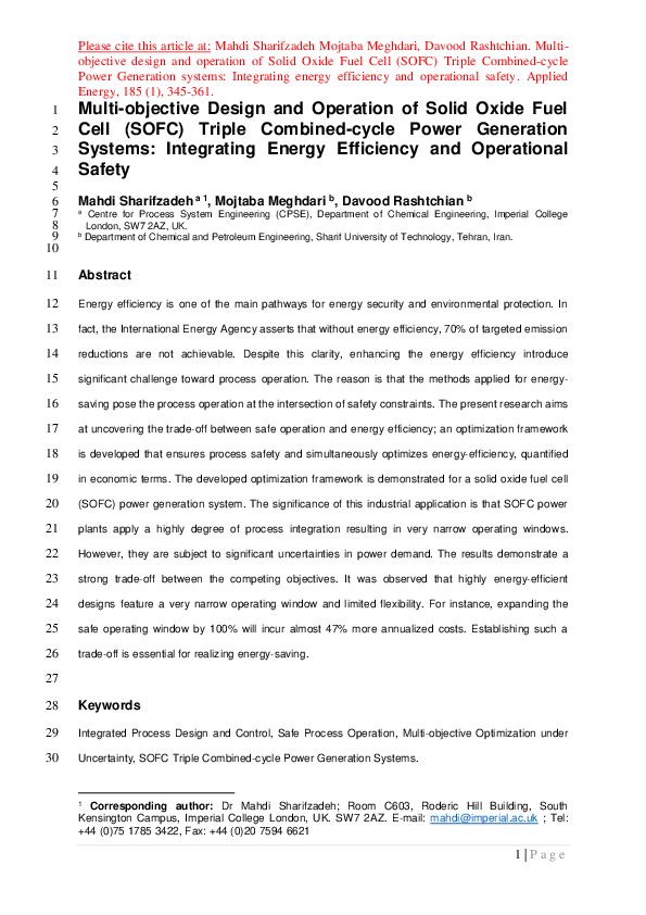 (PDF) Multi-objective design and operation of Solid Oxide Fuel Cell ...