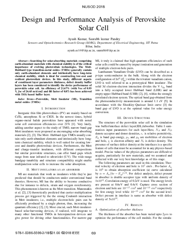 (PDF) Design and Performance Analysis of Perovskite Solar Cell