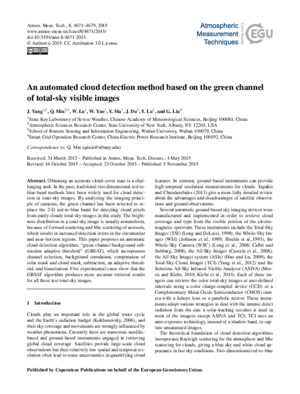 (PDF) An automated cloud detection method based on green channel of ...