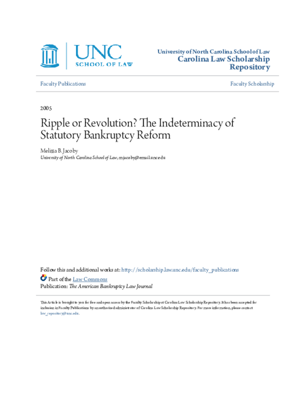 (PDF) Ripple or Revolution? The Indeterminacy of Statutory Bankruptcy ...