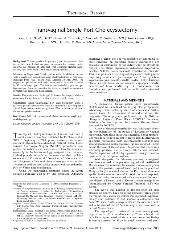 (PDF) Transvaginal Single Port Cholecystectomy | Daniel A Tsin ...