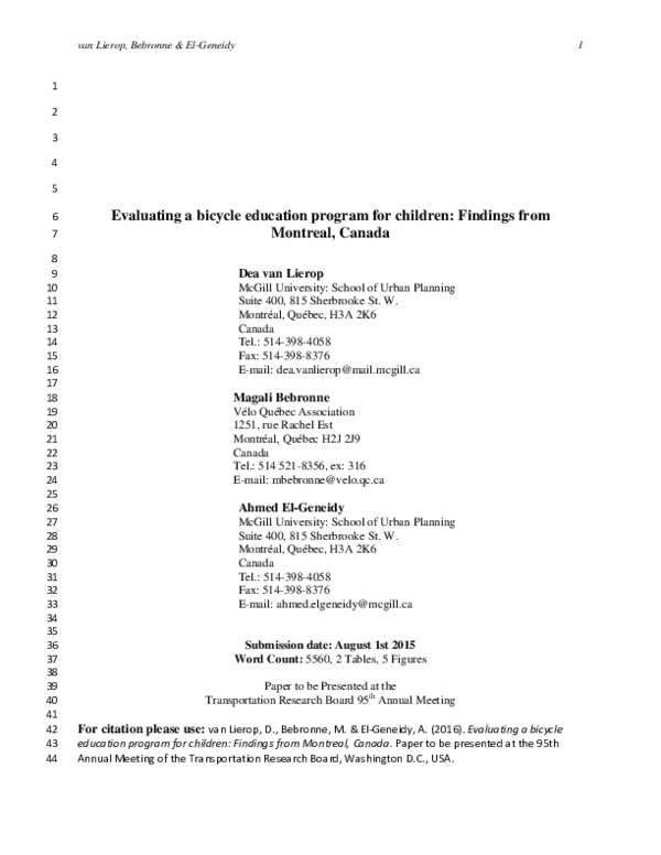 (PDF) Bicycle Education for Children: Evaluation of a Program in ...