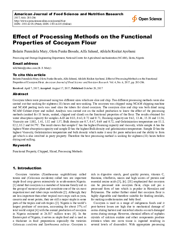 (PDF) Effect of Processing Methods on the Functional Properties of ...