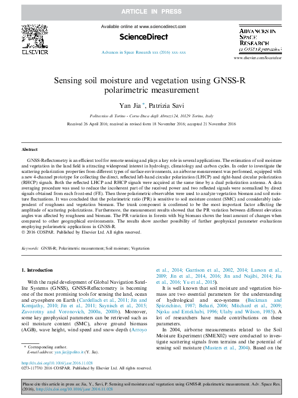 (PDF) Sensing soil moisture and vegetation using GNSS-R polarimetric ...