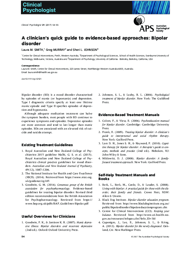 (PDF) A clinician's quick guide to evidence‐based approaches: Bipolar ...