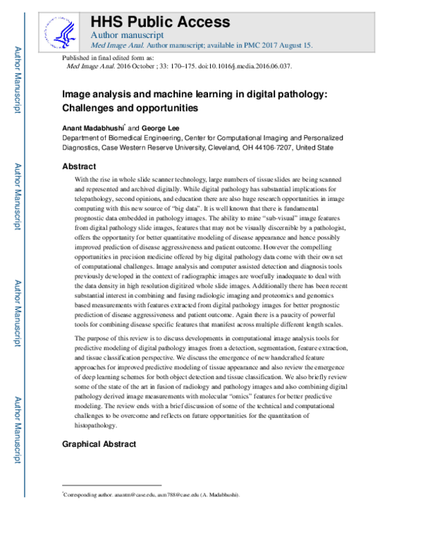 (PDF) Image analysis and machine learning in digital pathology ...