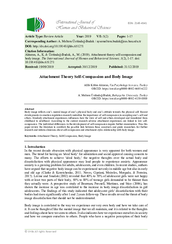 (PDF) Attachment Theory Self Compassion and Body Image