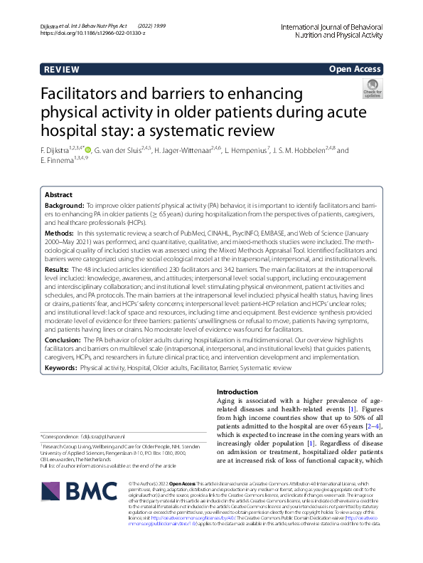 (PDF) Facilitators and barriers to enhancing physical activity in older ...
