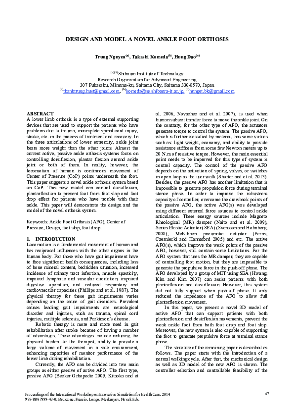 Design and model a novel ankle foot orthosis