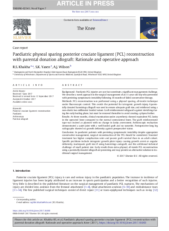 (PDF) Paediatric physeal sparing posterior cruciate ligament (PCL ...
