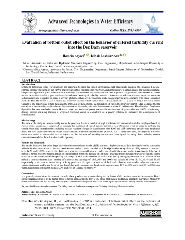 (PDF) Evaluation of bottom outlet effect on the behavior of entered ...