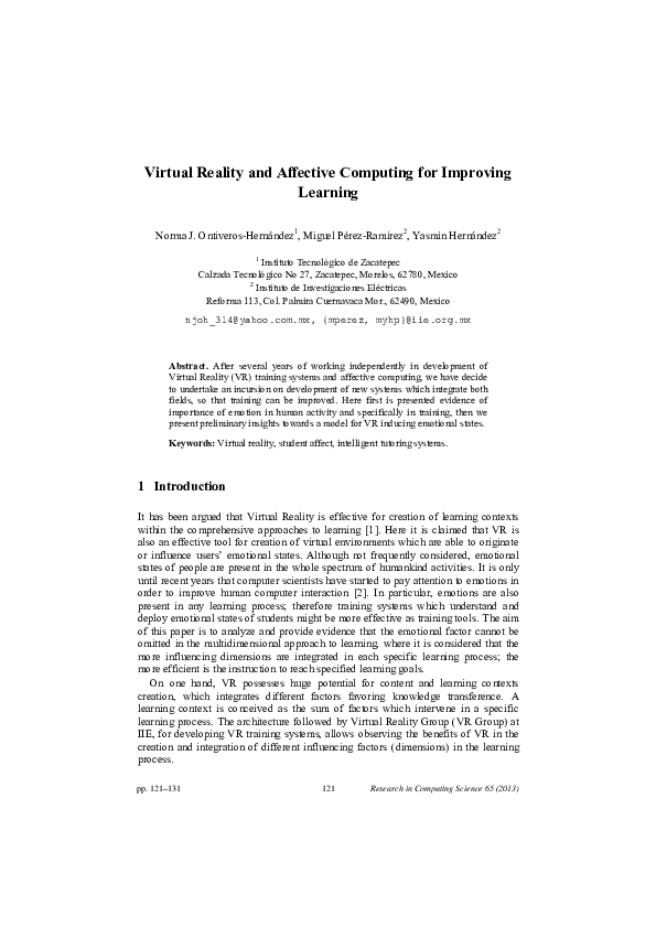 (PDF) Virtual Reality and Affective Computing for Improving Learning