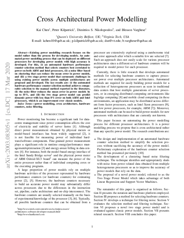 (PDF) Cross Architectural Power Modelling