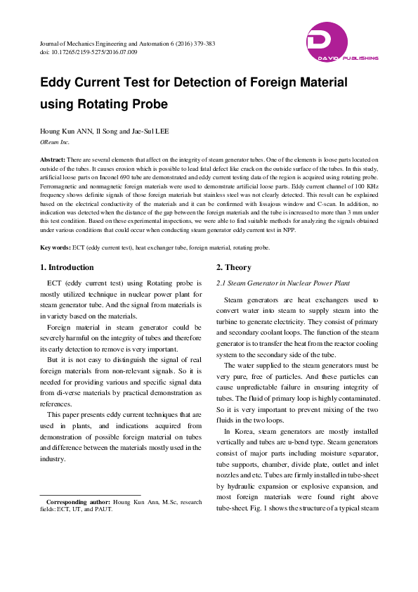 (PDF) Eddy Current Test for Detection of Foreign Material using ...